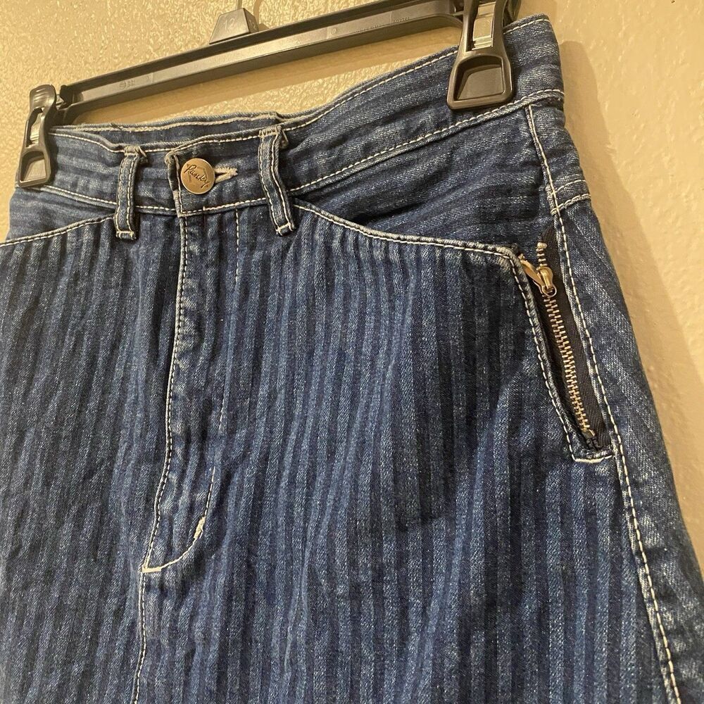 Vintage 80s Punky Denim Skirt Women’s 3 Small Hickory Laser Railroad Striped - Picture 2 of 7